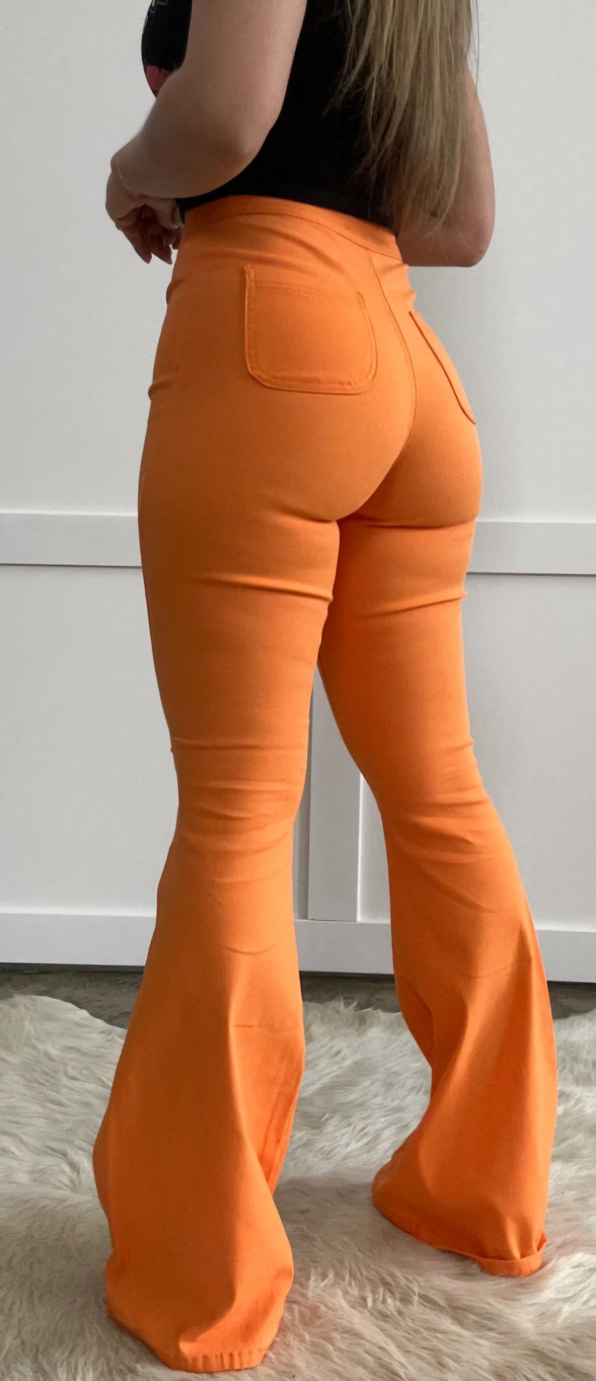BELLA HIGH WAISTED BELL BOTTOM FLARE JEANS - ORANGE