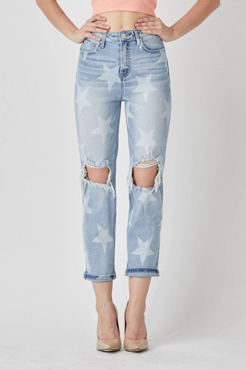 Star Patterned Risen Jeans