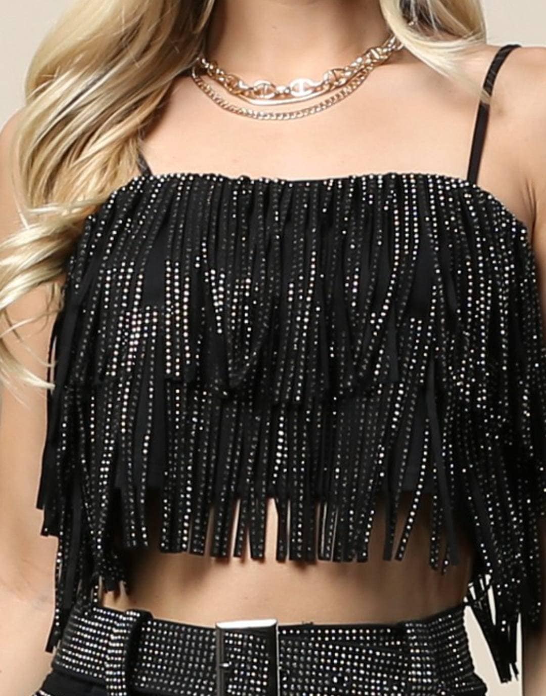 Black Rhinestone Crop Top